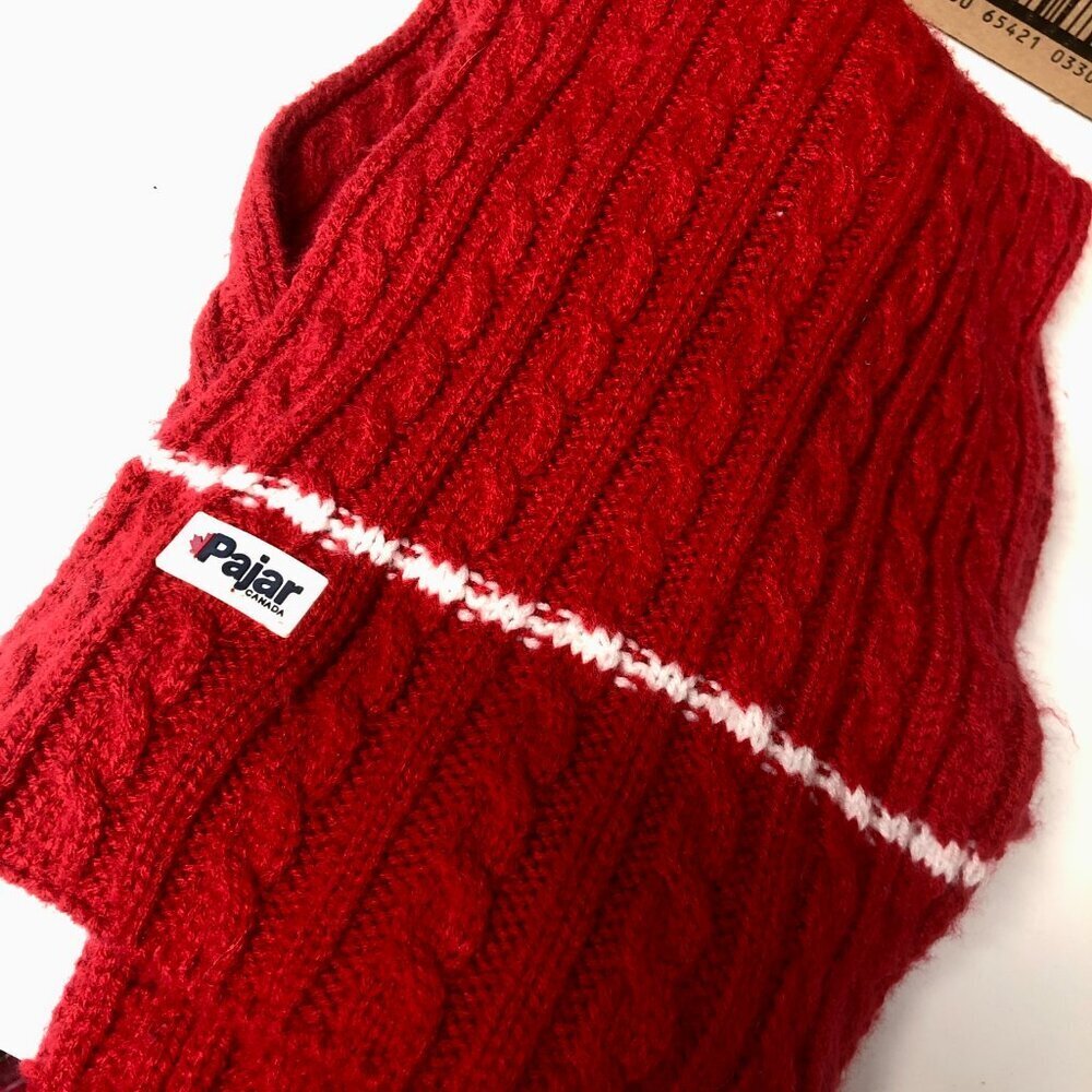 Pajar Canada Est. 1963. Red Cable Knit Wool 80" Scarf | Logo Patch Winter Warm